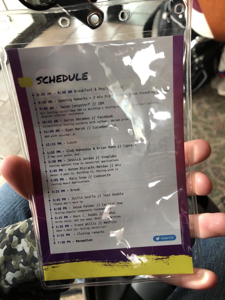 robdel12's tweet image. Btw putting the schedule on the back of the badge is an amazing idea I’m going to shamelessly steal #assertjs