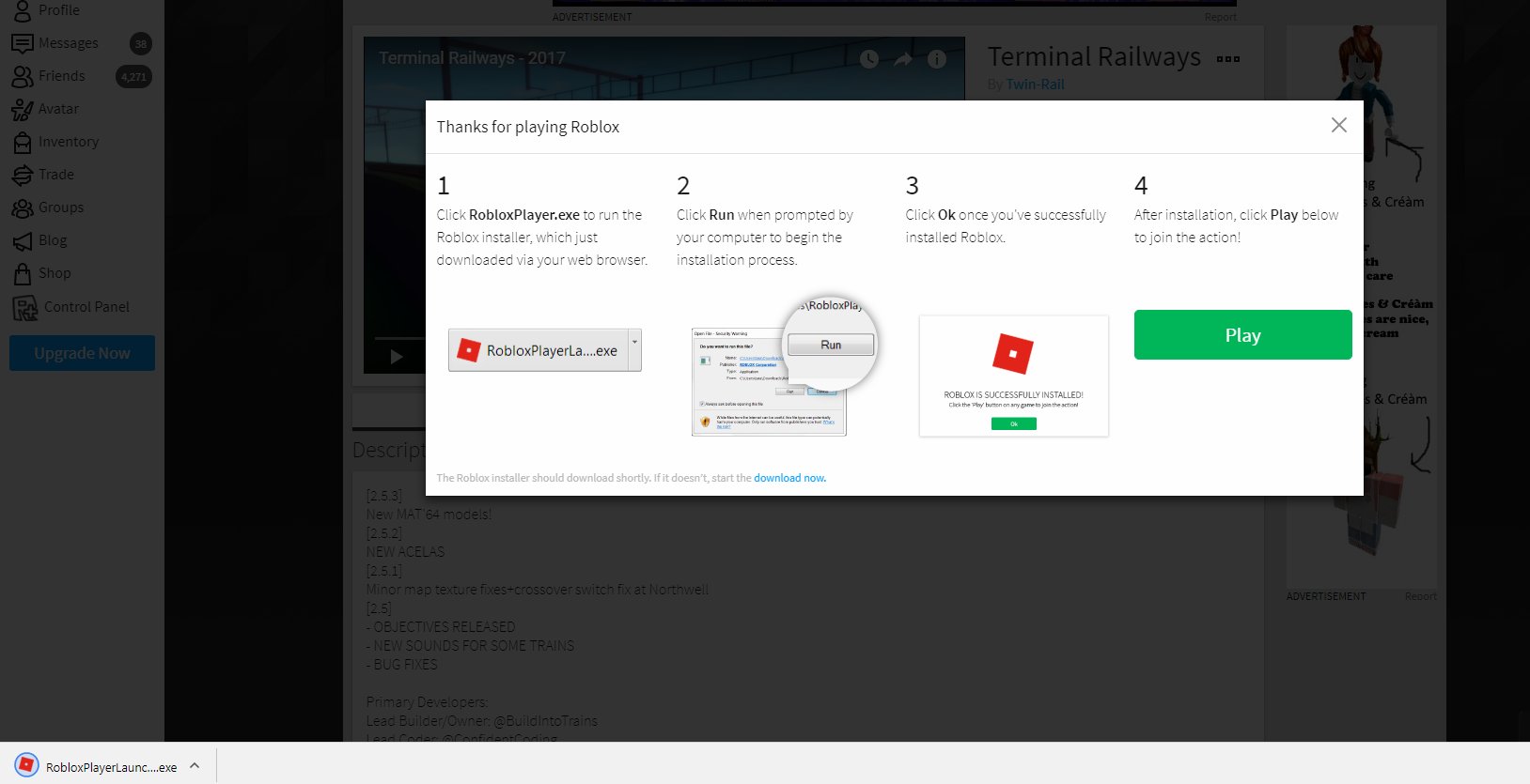 Buildintotrains On Twitter Has This Happened To Anyone Else With Roblox Player Already Installed Even After Supposedly Installing It Again - click roblox player.exe