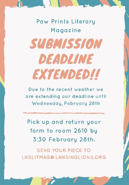 **UPDATE** we will be extending our deadline for submissions!!