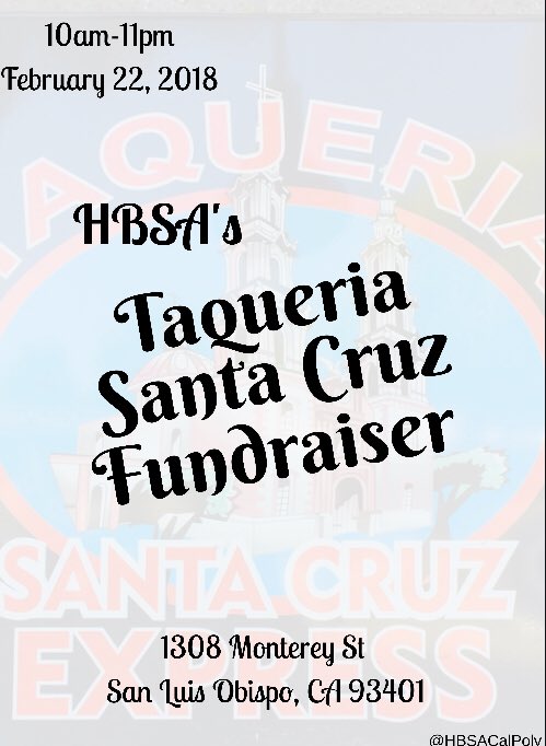 TODAY’S THE DAY! HEAD OVER TO TAQUERIA SANTA CRUZ WHENEVER YOURE FREE &amp; LET THEM KNOW YOURE THERE TO SUPPORT HBSA 🤤🤤