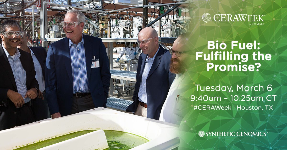 SynGenomeInc's tweet image. At #CERAWeek, we’ll be talking about #sustainability, #biofuels and the future of energy alongside @ExxonMobil’s Vijay Swarup and @EvolvingJuan