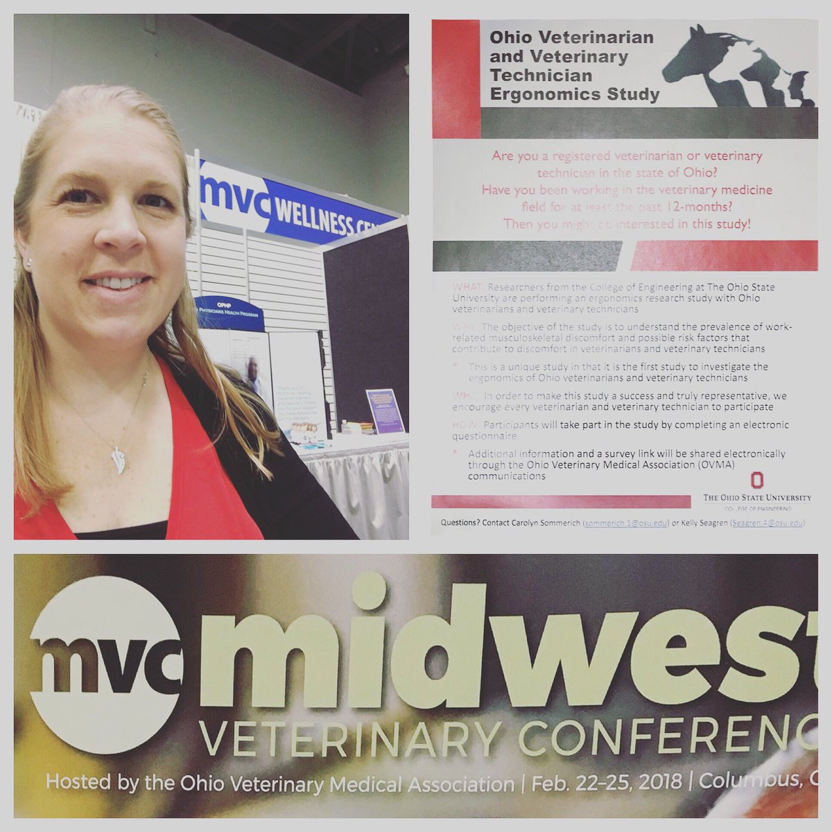 kel_ergo's tweet photo. Set-up in the Wellness Center of the #2018MVC to share info about my research study of ergonomics of veterinarians and veterinary technicians #Ergonomics #veterinarians #vettech #columbus #MVC2018 https://t.co/wn37VhJgFE