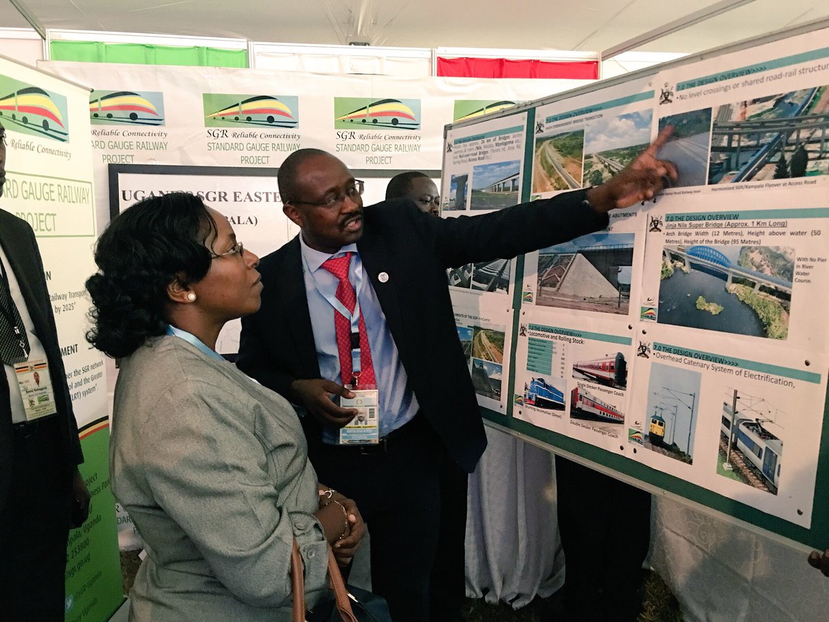 SGR_Uganda's tweet image. Earlier today @Head_SGR explaining some of the features of SGR to the  chairperson Of the Infrastructure Committee Of @Parliament_UG Hon. Lillian Nakate who visited SGR exhibition tent. #EACSummit