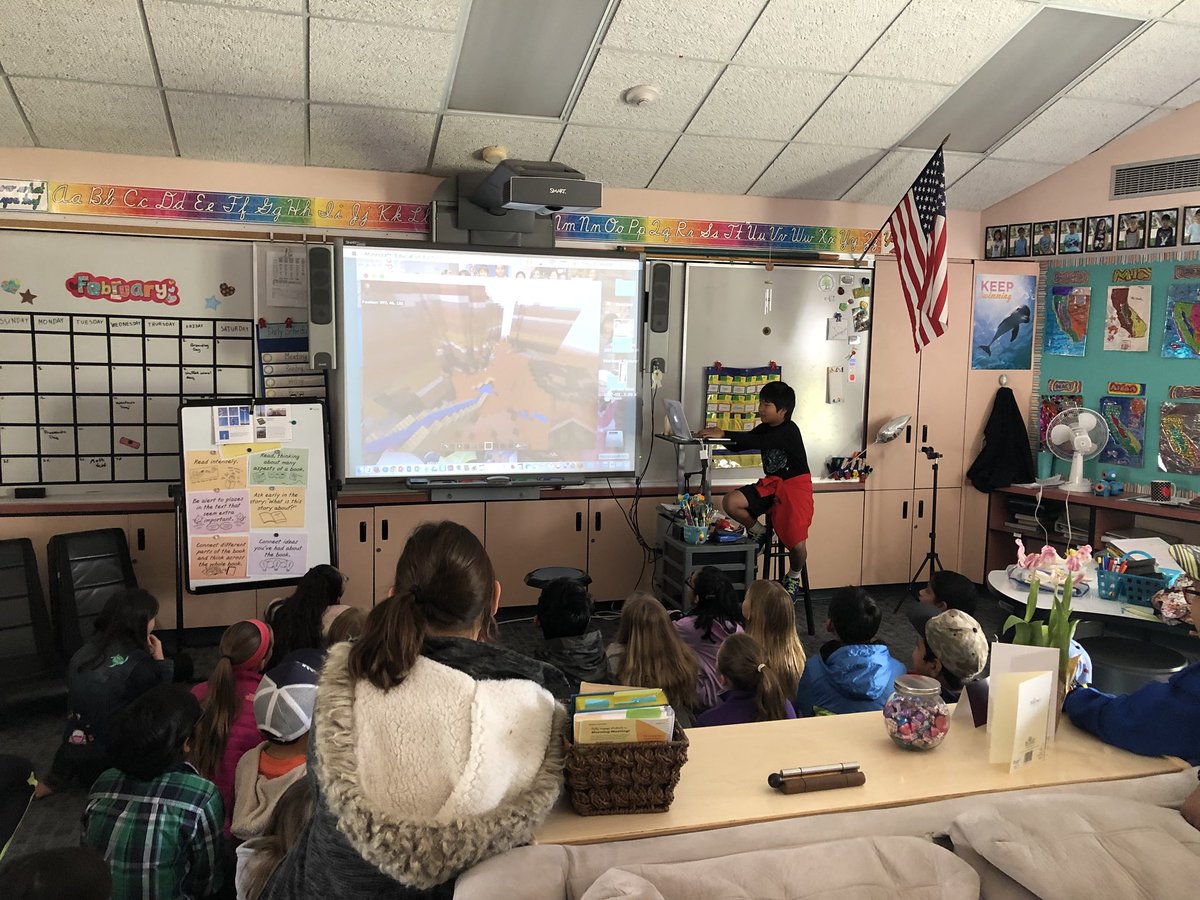 OHES 4th grader demonstrates a Minecraft Education Edition world he created for his class to explore the California Gold Rush economy after recently visiting Riley’s Farm for gold rush field trip <a href="/oakparkusd/">Oak Park USD</a>