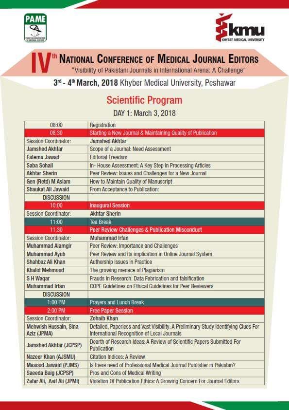 PAME_Pak's tweet photo. Pakistan Association of Medical Editors 4th National Conference for #MedicalEditors 2018, Final Program #PAME #Conference2018 https://t.co/zlllXCX6N2
