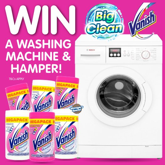 💦 #COMPETITION TIME 💦

FLW/RT for the chance to #WIN a BRILLIANT washing machine AND a Vanish Hamper!

Competition ends 8am 27.2.18