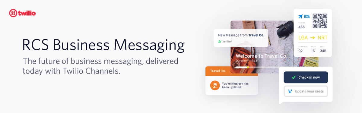 Delivering rich, contextual messages is now as easy as sending a text. 
Learn more about RCS Business Messaging and the next generation of messaging. 👉 bit.ly/twilioRCS