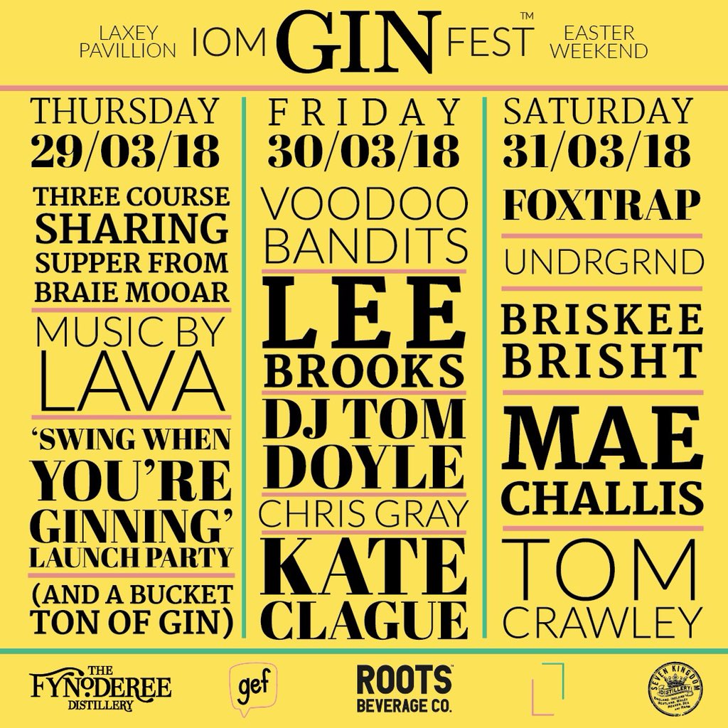 IOM Gin Fest 2018 🍸

Easter Weekend / Laxey Pavillion

Are you (g)in or out? 💁‍♀

Tickets on sale tomorrow 10AM

@lewislewisim/ <a href="/RootsBevCo/">Roots Honey Co.</a>  / <a href="/GefMongooseIOM/">Gef</a>