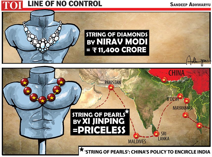 rajatpTOI's tweet image. #StringOfPearls can choke you one day whether it be #PNBScam or China! Via @timesofindia &amp;amp; @CartoonistSan