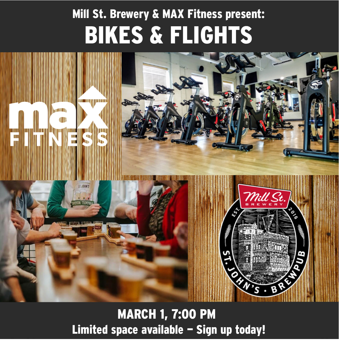 MAXFitnessNL's tweet photo. We're pleased to partner with Mill St. Brewery to offer Bikes &amp; Flights. This event will include a spin class at MAX Fitness, followed by a complimentary flight of locally inspired house brewed beer at @MillStreetYYT. 

Sign up today: https://t.co/napdeXo71L https://t.co/RGcXyVizCa