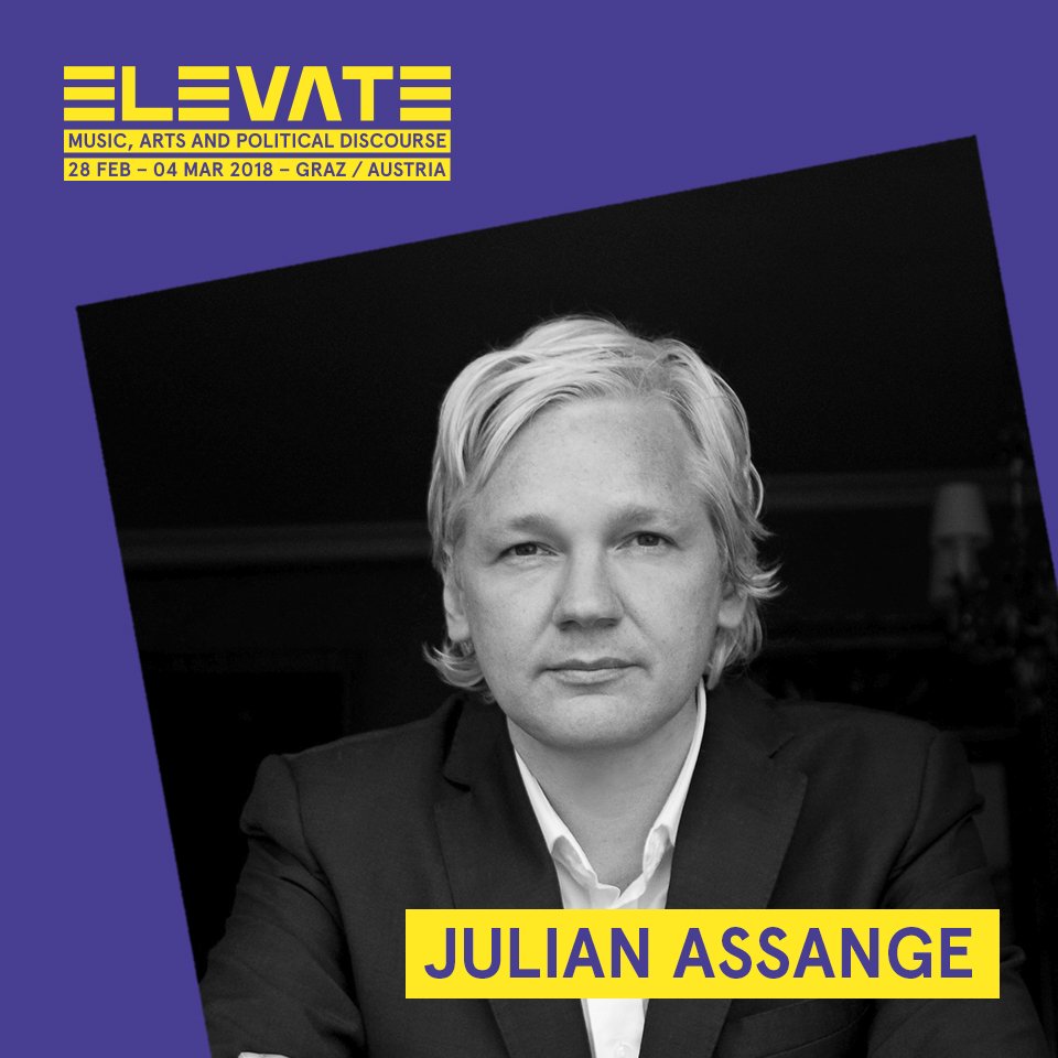AnonScan's tweet image. At the @ElevateFestival 2018 Opening Event ( 19:30 ) Mr. Julian Assange - founder and editor-in-Chief of @wikileaks will give a short speech, followed by a moderated Q&amp;amp;A.

28.02. - 04.03.2018
#Graz, #Austria

#e18opening
#ElevateFestival 
#WeAreEurope

elevate.at/en/speakers/as…