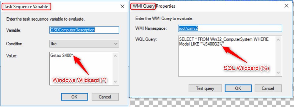 fragment dokumentarfilm bryst SystemCenterDudes on Twitter: "SCCM Dudes Tip of the Day | When using LIKE  operator in a TS condition, the wildcard character is different depending  on if you're using WQL query or Task