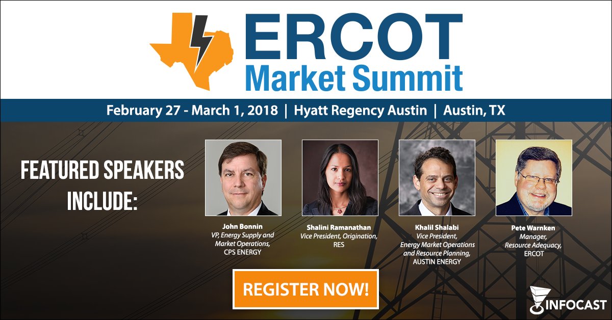 Join more than 200 ERCOT key players at our ERCOT Market Summit, which is scheduled on Feb 27 - March 1 in Austin, TX. bit.ly/2jM1vji