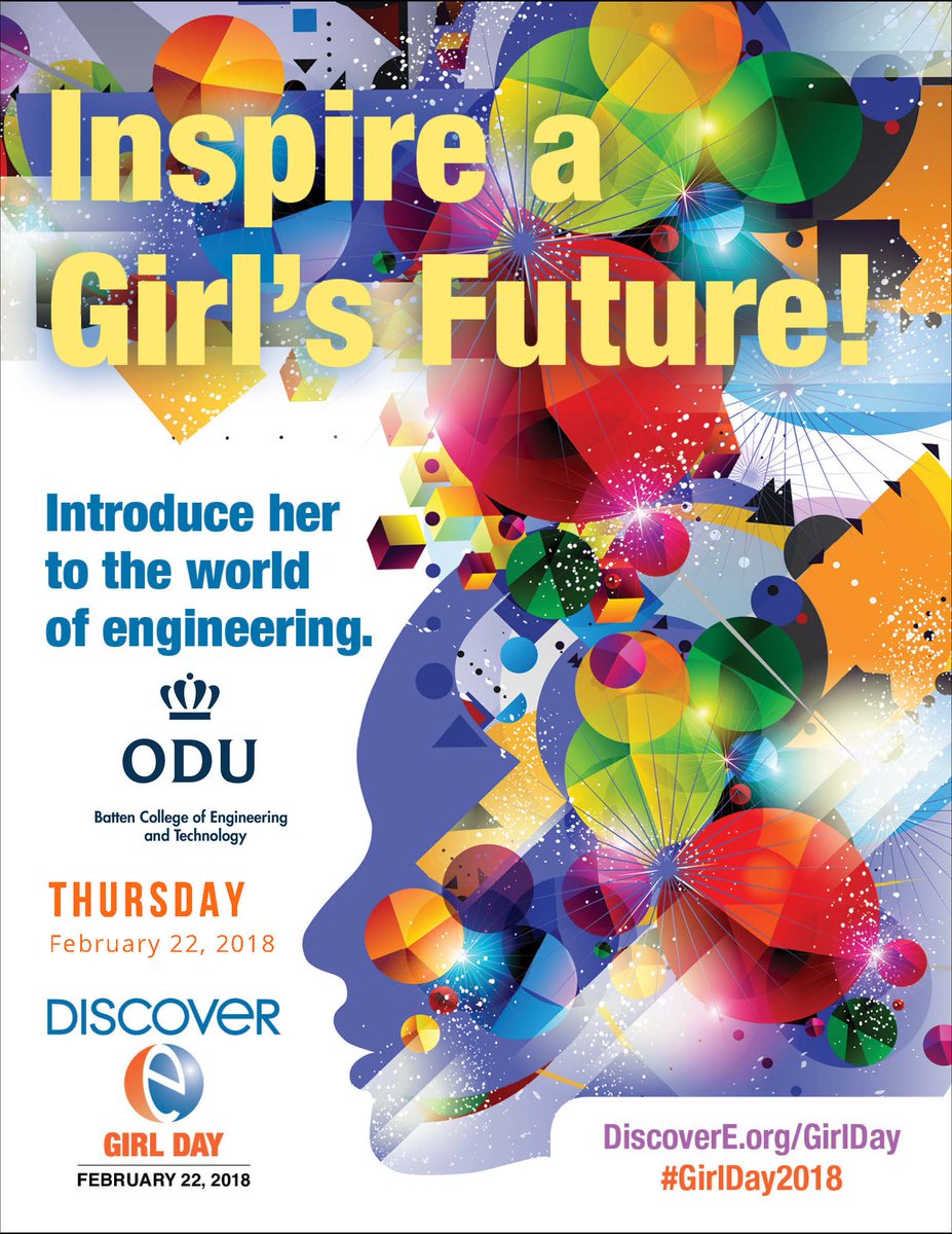 ODU_Engineering's tweet photo. Introduce a Girl to Engineering Day (#GirlEDay)- National Engineers Week 2018! #discovereorg #Eweek2018 #EngineersWeek #EngineersWeekODU #GirlDay2018 @ODU See full calendar here: https://t.co/KRbKQNWJ7H https://t.co/lxJmZGXSrn