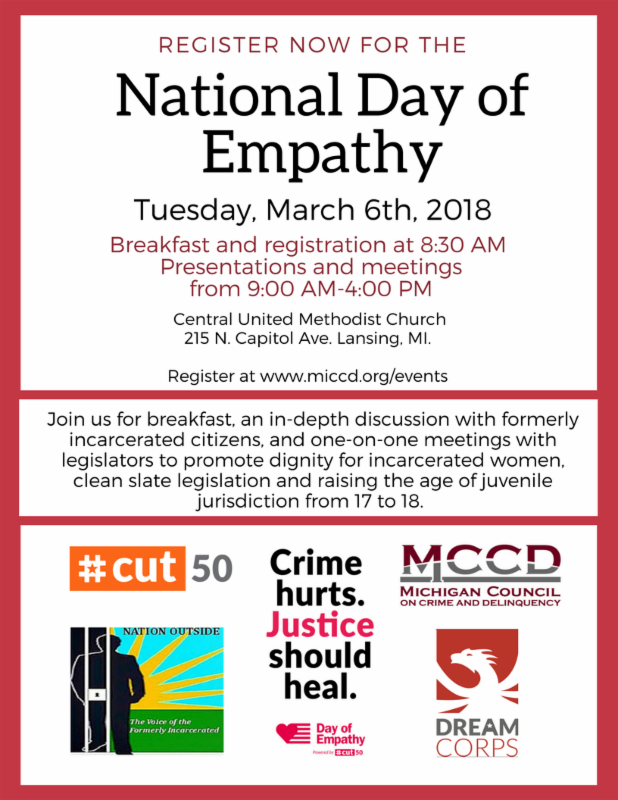 Sign up to join us in Lansing for the annual Michigan "Day of Empathy" in Lansing on March 6th #cjreform #Michigan