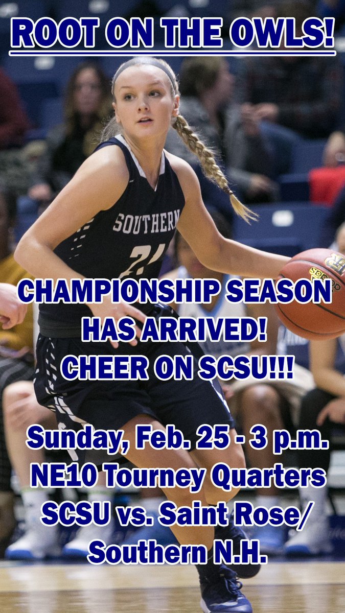 Root on @SouthernCTwbb @SCSUtweet in their quest for a NE10 Championship and NCAA Tournament berth! Owls open up at home on Sunday at 3 p.m.! <a href="/SCSUBlueCrew/">Blue Crew</a> <a href="/SCSUResLife/">SCSU Residence Life</a>
