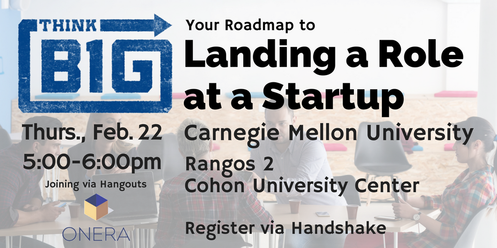MichaelGaiss's tweet photo. .@CarnegieMellon student looking to join a startup? Don't miss TODAY's talk at 5pm with SF-based Onera (Rangos 2, Cohon University Center): https://t.co/Pog7ss3jni Thanks @cmucpdc. https://t.co/8gfIDOb7oi