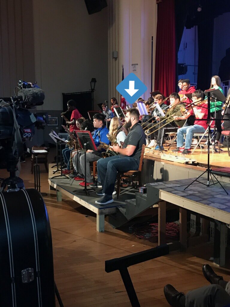 Super Bowl champion🏈 &amp; <a href="/Eagles/">Philadelphia Eagles</a> center #JasonKelce visited Central HS &amp; played the saxophone 🎷 today, as part of an exciting exchange program event involving the music departments at Central &amp; Cleveland Heights HS(CHHS), Kelce’s alma mater. Kelce played in the band back in HS