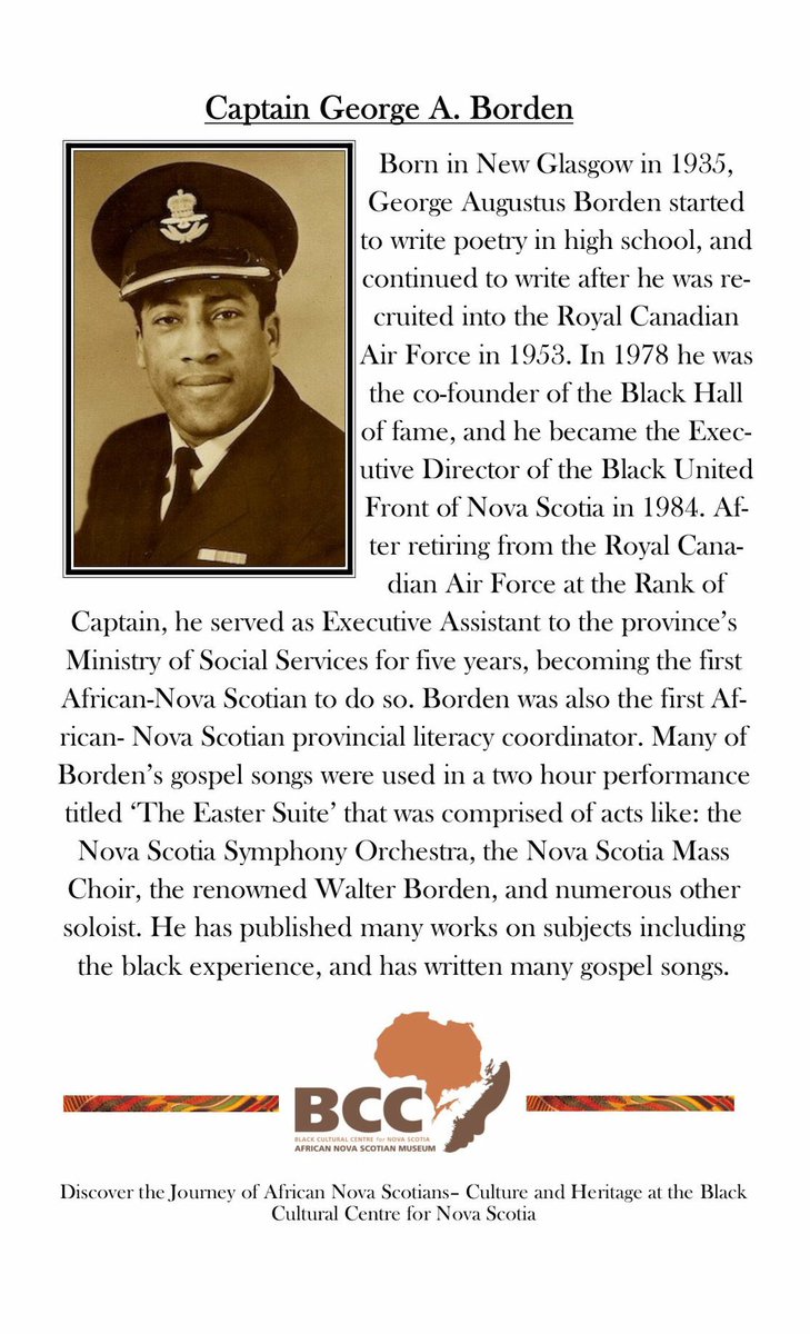 Today’s African Heritage Month Honouree - Retired Royal Canadian Air Force Captain George Borden #NovaScotia #AfricanHeritageMonth2018 #TownofNewGlasgow #ValeRoad #BlackHistory #RoyalCanadianAirForce #Pioneer #PictouCounty #Dartmouth #MilitaryHistory