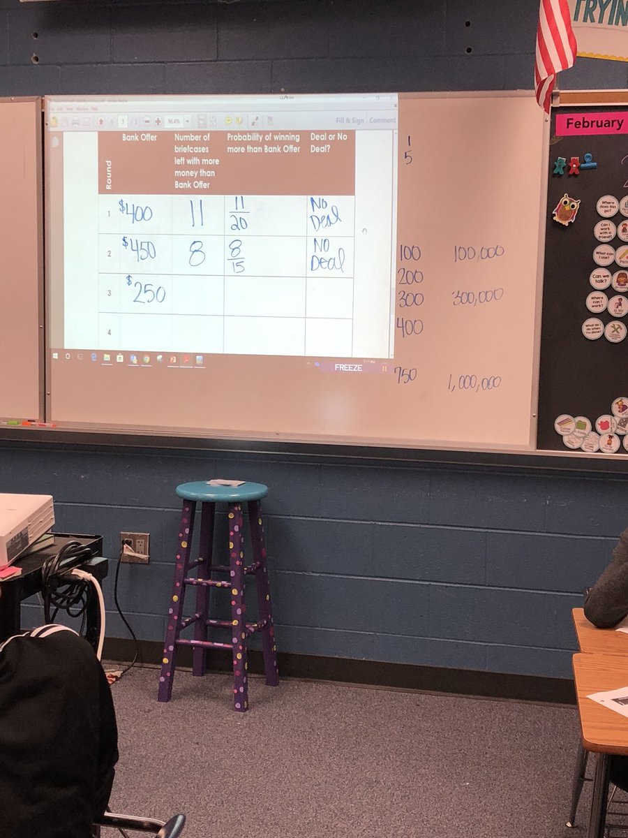 quinlanmath's tweet photo. When your students would rather stay in math class instead of going to a dance party #mathisfun #CCISDlearns @SCIS_CCISD #SCIS #CCISDsecmathlearns #dealornodeal #probability https://t.co/59oNb8CzlO