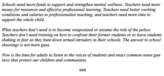 .<a href="/DebDelisle/">Deb Delisle</a>,  <a href="/ASCD/">ASCD</a> Executive Director and CEO, issued the following statement in response to President Trump’s call to arm teachers at school: