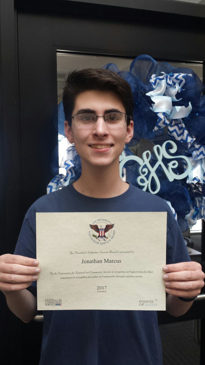JCHSJetAdvisory's tweet photo. Congratulations to Jonathan Marcus for receiving the President's Volunteer Service Award which recognizes Americans of all ages who have volunteered significant amounts of time serving their community and their country!  @James_Clemens @weflyfirstclass https://t.co/NPFO3JBSnj
