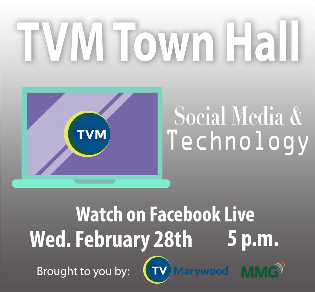 tvmarywood's tweet photo. Do you like social media? What are your thoughts on its impact? DM us or tweet your questions @tvmarywood with #TVMTownHall for a chance for your question to be featured on next week's 2/28 airing! #MUCommArts #JoinTheDiscussion https://t.co/cdUp7z7jwo