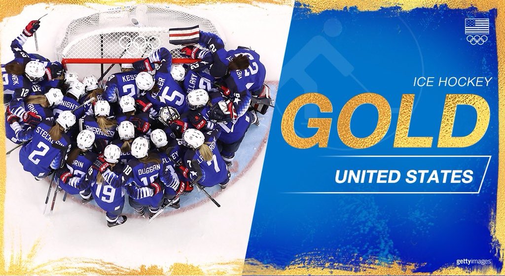 usavolleyball's tweet photo. We still can't get over last night's amazing #gold medal performance by the women of @usahockey! 💪🇺🇸❤️ Teamwork makes the dream work! #TeamUSA 

#SquadGoals https://t.co/ubn5SB80Lg