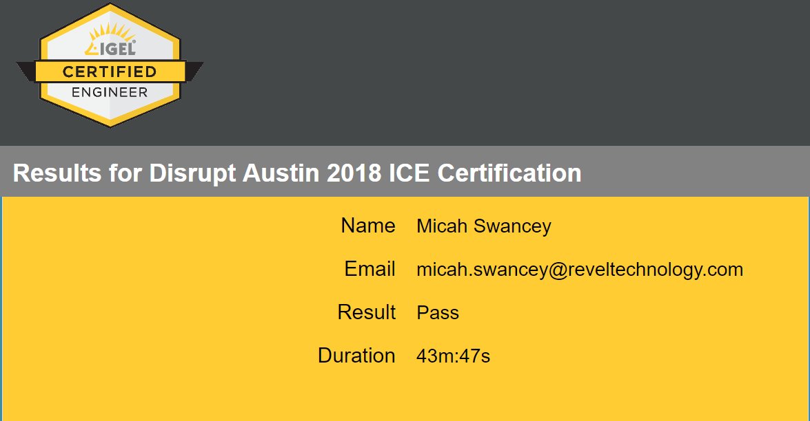 RevelTechnology's tweet photo. Congrats to #Revel Engineer Micah Swancey, who is now an @IGEL_Technology Certified Engineer (ICE).

Revel engineers are certified in Igel's most innovative solutions on the market like UD Pocket, IGEL Cloud Gateway and the Universal Management Suite. https://t.co/riCsUsdoTS