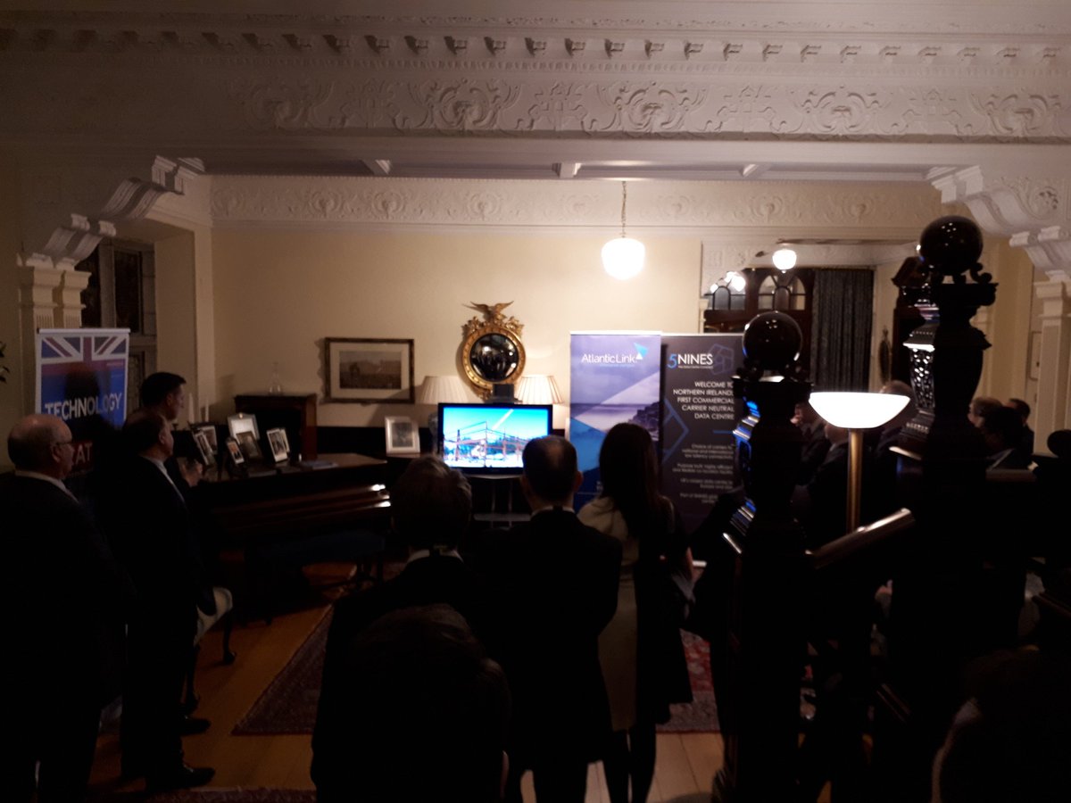 FinTechIreland's tweet photo. Excellent reception tonight at @AmbRobinBarnett residence for #AtlanticLink #5NINES Data Centre Company. High speed connectivity. @5ninesni @InvestInGREAT @InvestNI. Thanks @BritEmbDublin. Looks brilliant. Great that we have this in the #IsleofIreland. Happy to spread the word. https://t.co/2gnWlPXHV6