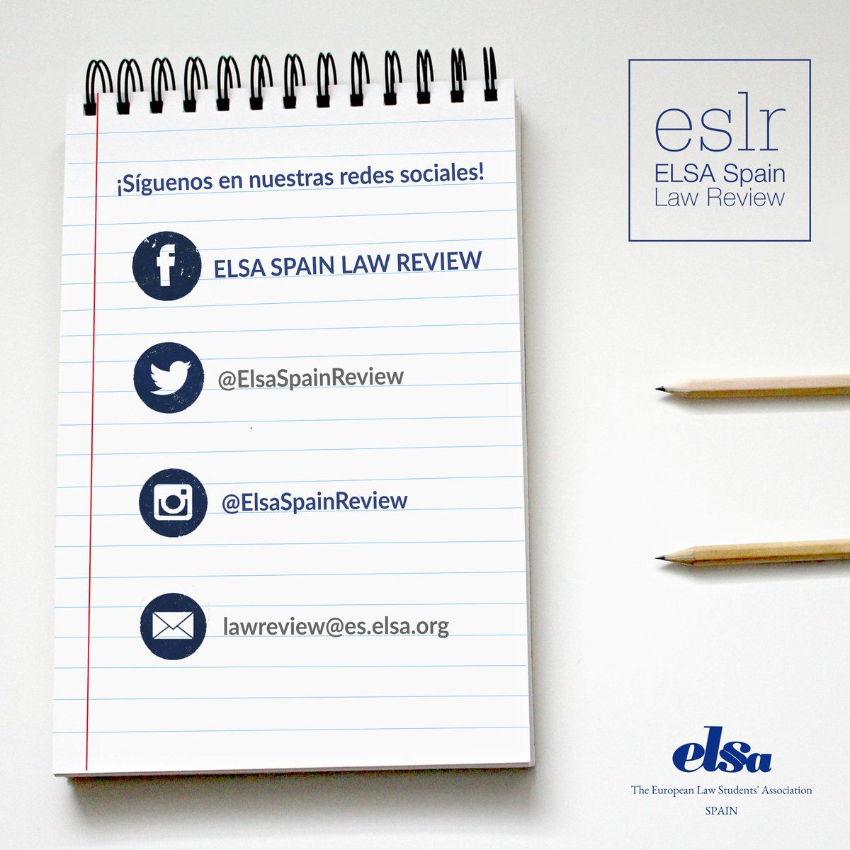 ELSASpainReview's tweet photo. ¿Aún no sigues a uno de los proyectos con más oportunidades académicas de ELSA Spain?
¡Síguenos en todas nuestras redes sociales y no te pierdas el más mínimo detalle! Entra en https://t.co/zhPeIzI2KP, participa, escribe y haz historia académica.
#ESLR #ELSASpain #WriteTheESLR https://t.co/Jldz0afe8f