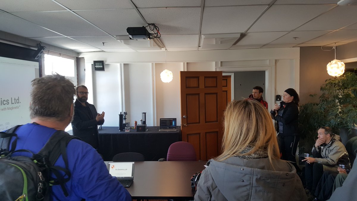 IrisDynamics's tweet photo. Thanks to @AngelCapCanada #WRASummit participants for braving the snow to visit us on their 'Tech Tour & Bevvies by Bike" tour today! #yyj https://t.co/tXeqgMaMcu