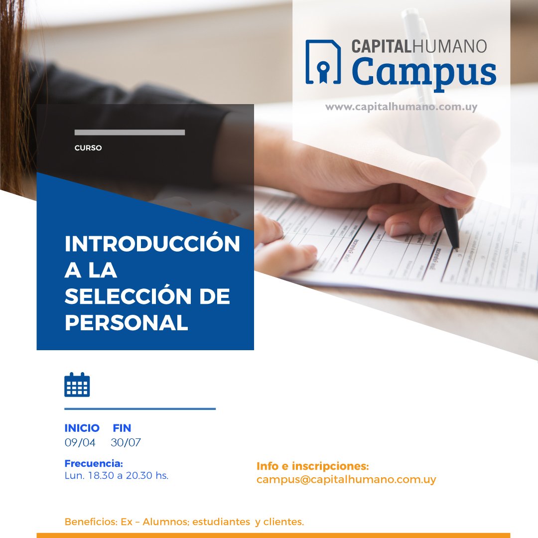 CapitalHCampus's tweet photo. Curso de Introducción a la Selección de Personal 🎓    
Es un curso teórico-práctico que otorga herramientas para comprender de modo integral el proceso de selección de personal https://t.co/uJN6iO6Qfu