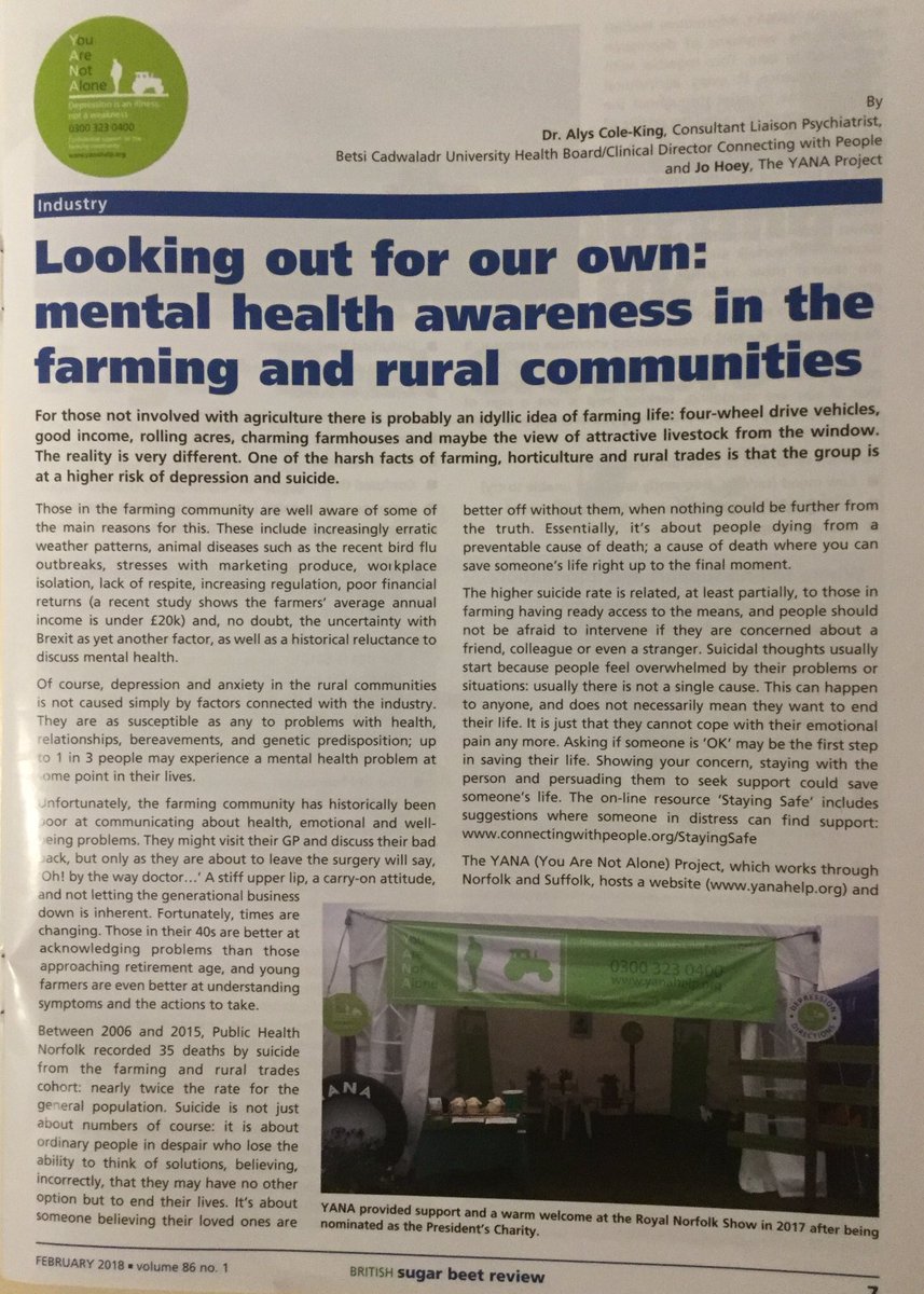 AlysColeKing's tweet photo. How do you share hope &amp; positive public health messages of #SuicideAwareness #selfharm #SuicidePrevention with farmers? 
In their own publications! Thanks @BritishSugar @yanafarming @BBRO_Beet 

cc @NFUSugar @HSGarnham @GregorWell @PHE_uk @NFUtweets @NFUDC @nfum @NFUCountryside https://t.co/ci4CZvXKKi