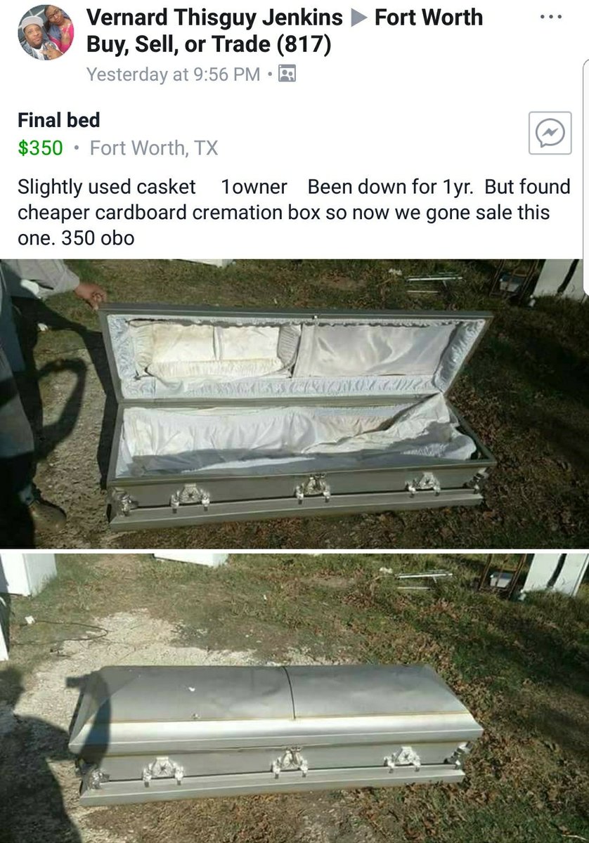 EmsTardis's tweet photo. In Case you're in the market for a "slightly used" casket! #IKnowAGuy https://t.co/bjq5R5FyWt