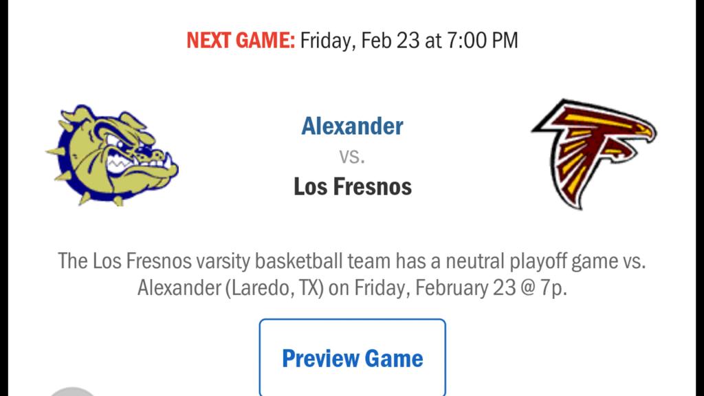 LFHSHoops's tweet photo. 🔥🔥Game Day🔥🔥
🔥🔥Area Round 🔥🔥

🏀 31-6 Los Fresnos 🆚️
🏀 30-6 Laredo Alexander
📆 2/23/18
🕢 7:00pm
📍 Roma H.S.
💵 $4.00 Adults 
💵 $2.00 Students

Come out to Roma and support your FALCONS! Doors open at 6:00pm.
#FalconBasketball 
#UFB https://t.co/baJwMdmMGp
