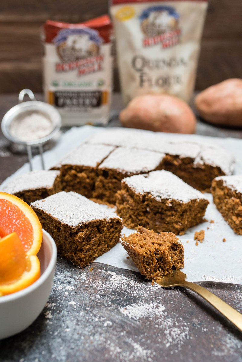 #AD Gingerbread Sweet Potato Snack cake is a delicious whole grain snack cake perfect for breakfast, snack or dessert!! <a href="/HodgsonMill/">Hodgson Mill</a> #HeartBaking18 <a href="/nutritiouseats/">Melanie, MS, RD</a>