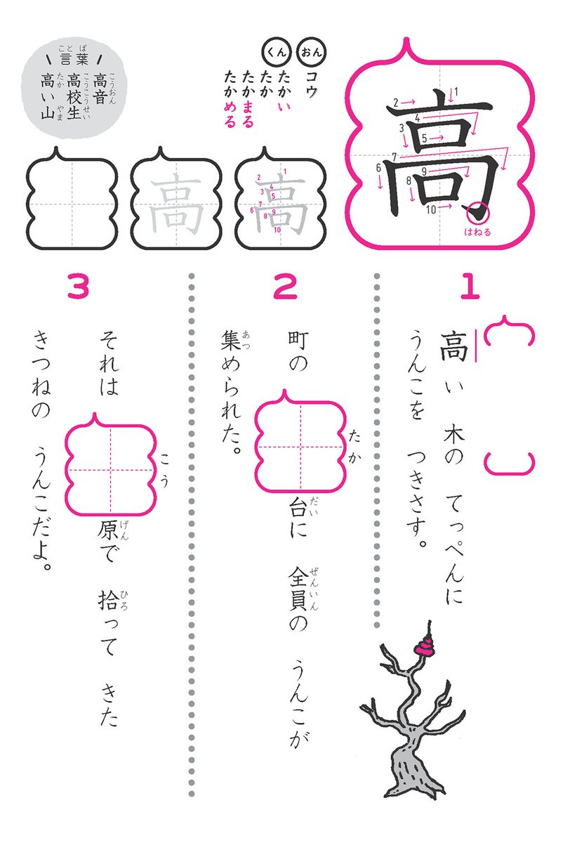 うんこ先生 公式 Sur Twitter 高 小学2年生 1 高い木のてっぺんにうんこをつきさす 2 町の高台に全員のうんこが集められた 3 それは高原で拾ってきたきつねのうんこだよ うんこ漢字 うんこ漢字ドリル