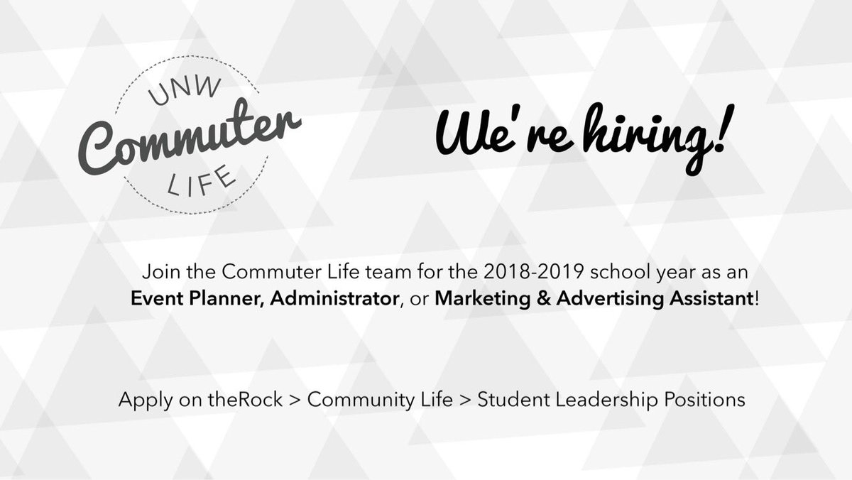 UNWCommuterLife's tweet photo. Interested in becoming a student leader? Join the Commuter Life team! Applications now on theRock. https://t.co/wqh6LOGlbm