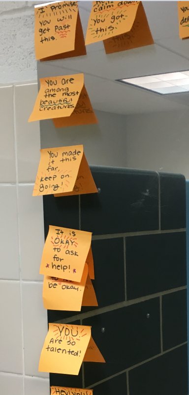 WildcatMHS's tweet photo. I am not sure who added the post it notes to the mirror, but thank you for sending positive and encouraging messages!  It is important to continue to lift each other up!  #MayfieldFamily #WildcatPride https://t.co/r1G2m5cLe3