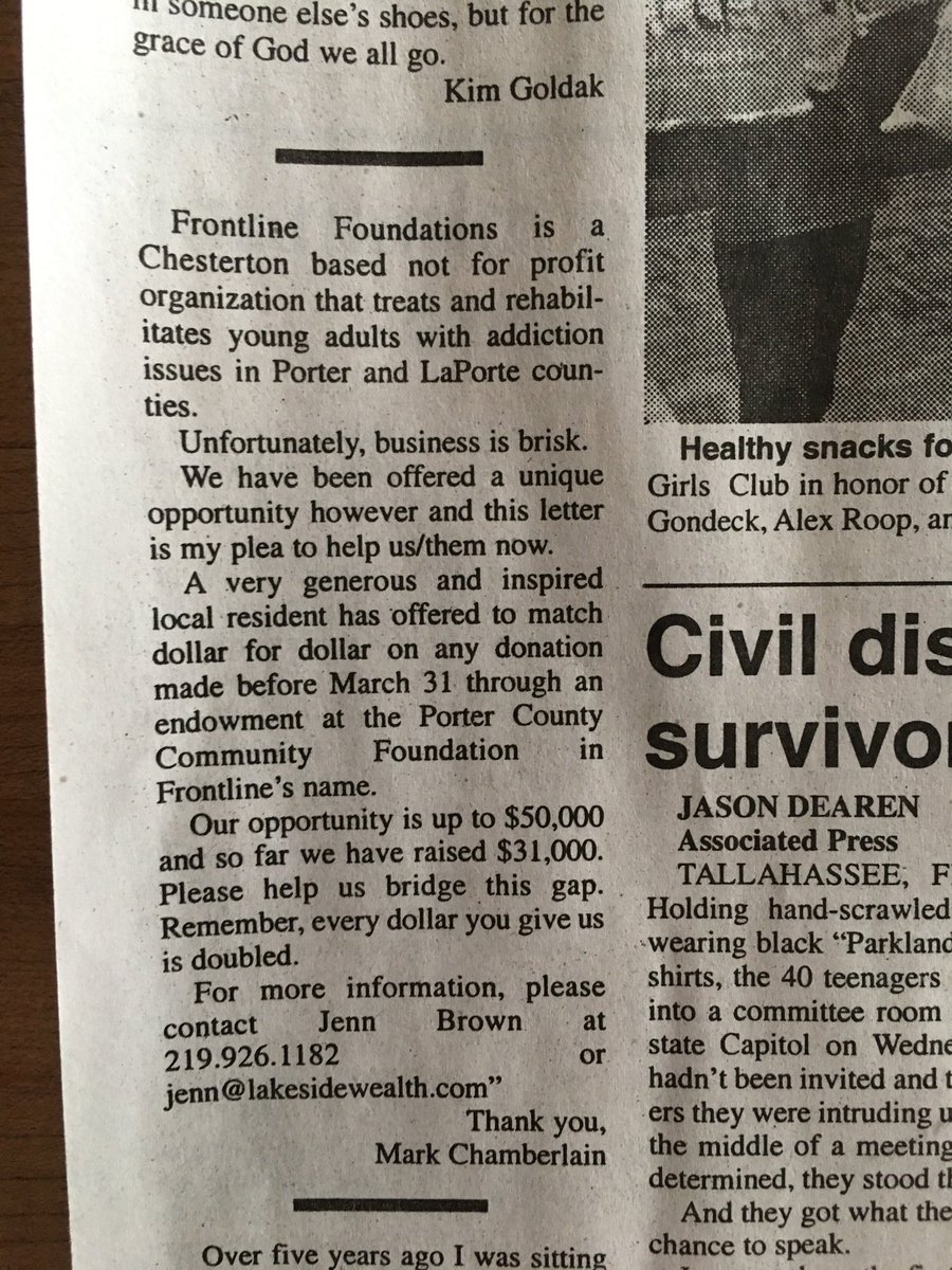 frontlineNWI's tweet photo. Thank you Mark Chamberlain @Lakesidewealth for voicing this opportunity to our community! We are beyond grateful to the @PCCFoundation &amp; local resident, and to the people who have already come together to help change the lives of those we serve. https://t.co/REenK2s9NZ