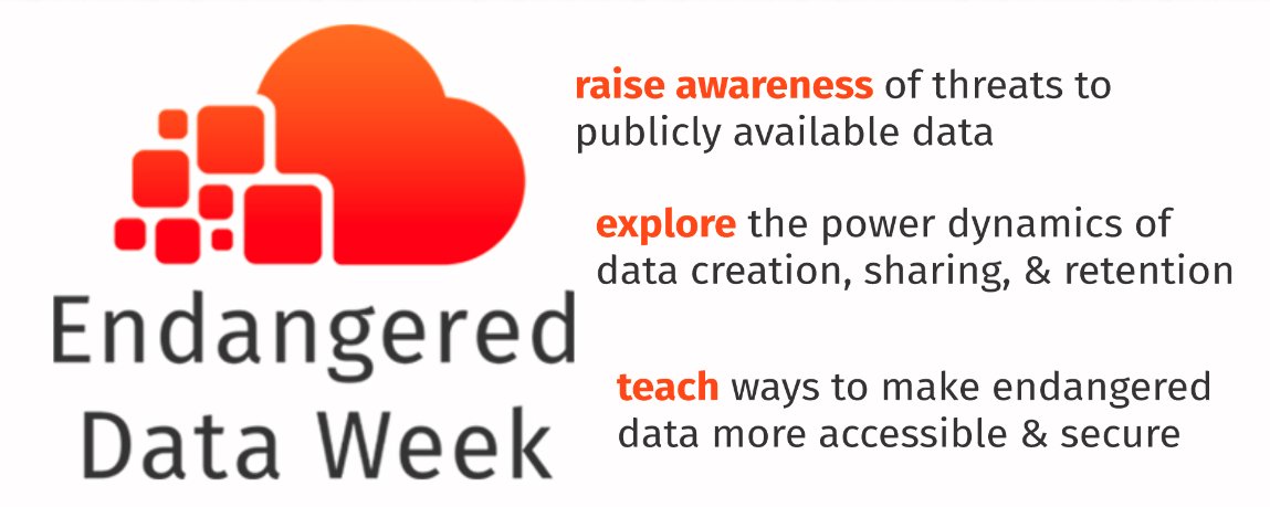 CLIRDLF's tweet image. It's the start of #EndangeredData week! 🎉  Attend a local event or join a virtual one + help us raise awareness of threats to publicly available data: endangereddataweek.org