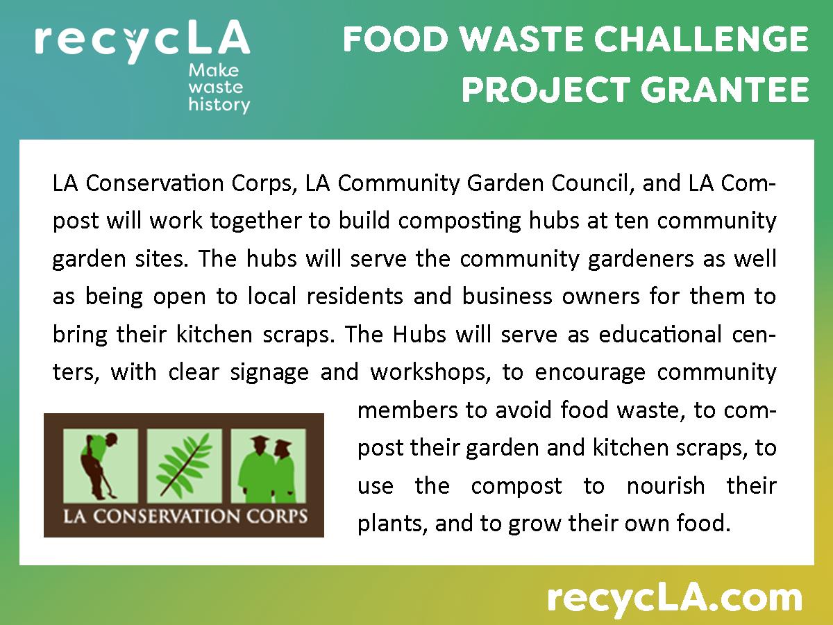 LACitySAN's tweet image. Congratulations @LACorps, a Project Grantee in the #FoodWasteChallenge. They provide support services &amp;amp; transition assistance to low-income at-risk youth who are out of work or school.
*
Challenge info: bit.ly/freethefoodla  
*
#freethefoodla #organics #foodrescue #recycLA