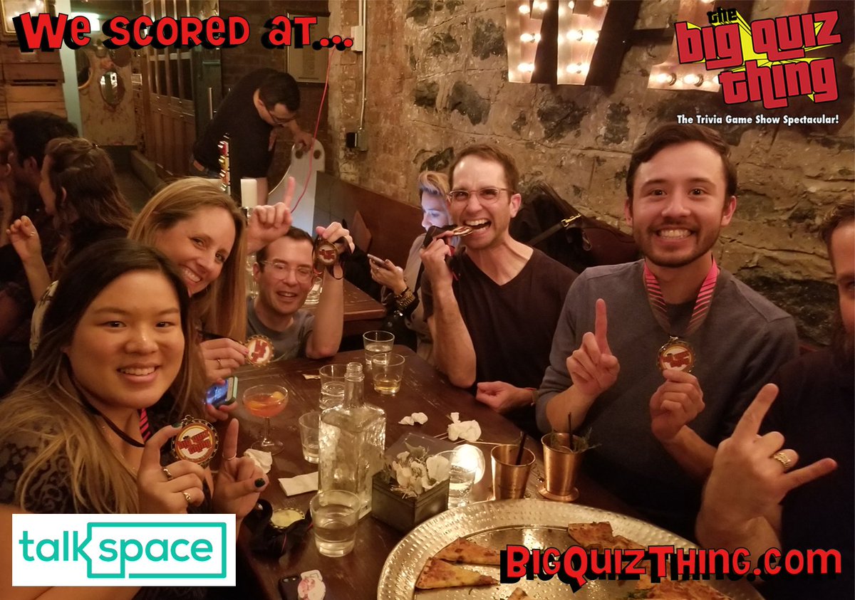 BigQuizThing's tweet photo. FANTASTIC corporate #triviaevent with @talkspace at @Tanner_Smiths
in #NYC, hosted by Quizmaster @RoryScholl. Check out what we can do for YOUR co.! https://t.co/X7OMmkP1kh #TherapyForAll #EventProfs https://t.co/bY0jgHlltR