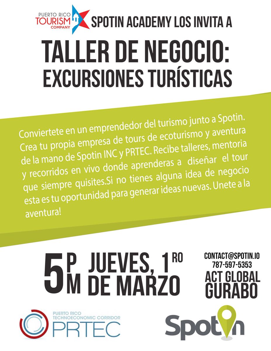 SpotinPR's tweet photo. Este nuevo año te gustaría convertir tu hobby en empleo? Si das tours a familiares, amigos o tienes una idea que quieres desarollar, entonces tienes lo que buscamos. Conviértete en un Guía de tours de Aventura Spotin #spotinacademy 
Link para reservaciones
https://t.co/idWTOL9ooY https://t.co/45JXrOCBu5