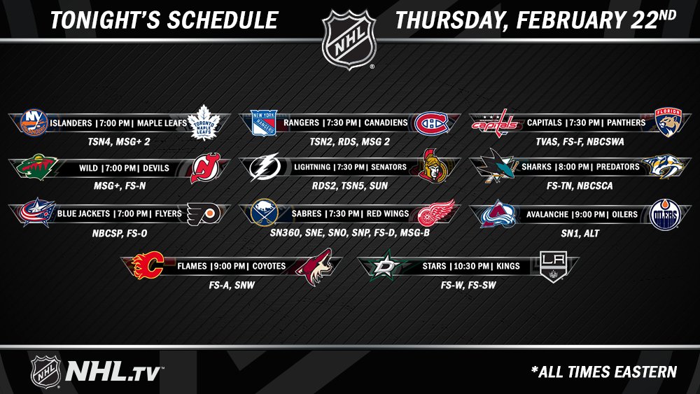 NHL's tweet photo. 11 games coming at you tonight! https://t.co/oCu7tJEUdo
