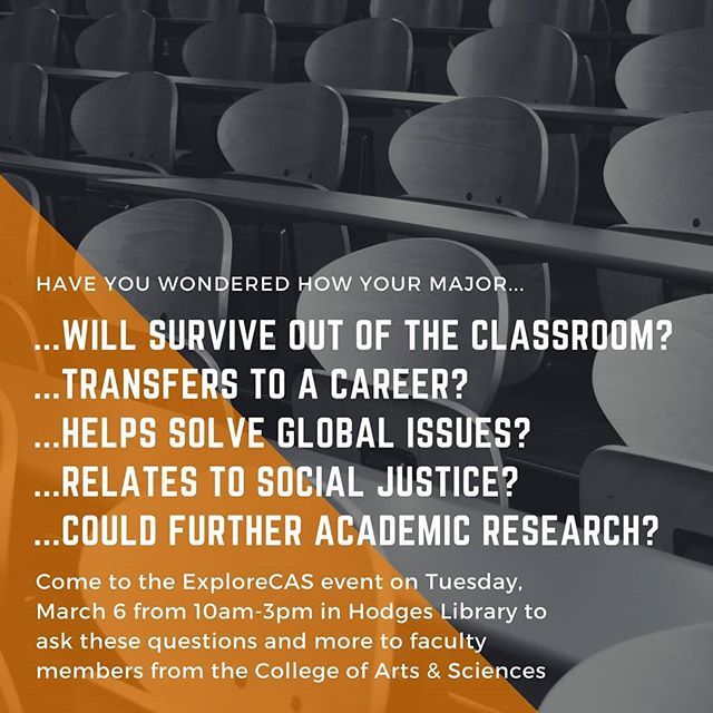 ArtsSciencesUT's tweet photo. Come to Hodges Library on Tuesday, March 6 from 10-3pm to talk with professors, eat some food, and have a chance to win some cool prizes!
#explorecas #utk #cas #artsandsciences #hodges https://t.co/b20qGBZZYl https://t.co/2hUoRupGr3
