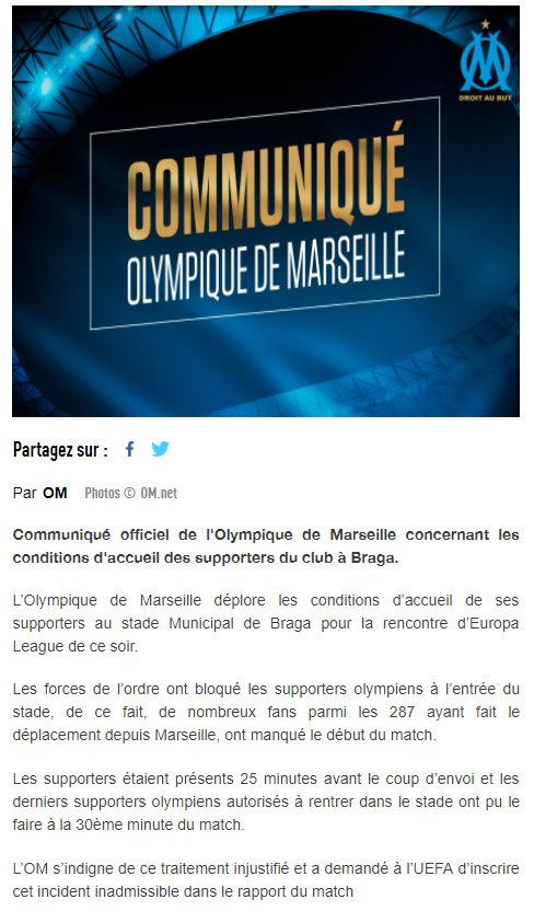 lephoceen's tweet image. Communiqué officiel de l'OM sur l'accueil des supporters à Braga #SCBOM #EuropaLeague @SCBragaOficial