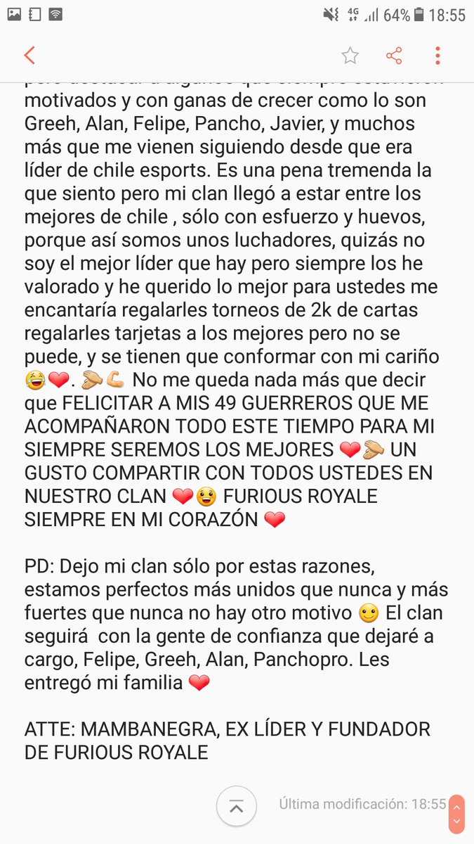 Una pena 😭😭😭😭 me voy de mi clan Los extrañaré mucho ❤ y los amo. Amo a mi clan.
Un rt porfavor para que se sepa bbs @Krisart_Gamer @LeaderDeus <a href="/sebasCRK/">Sebastián Rojas</a> <a href="/PabloCB9/">(Pablo)</a> @PableishonCr