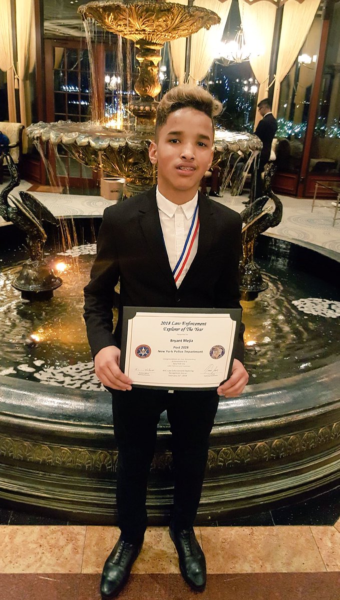 NYPD28Pct's tweet photo. Congratulations ๐ to Explorer of the Year ๐ Bryant Mejia ๐ฅ for his excellent attendance, dedication and community service work. #NYPDexplorers #POST2028 https://t.co/K8HJRyWCpa